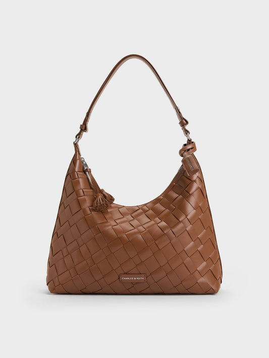 CHARLES & KEITH Featured | Ivette Woven Tassel Hobo Bag - Chocolate
