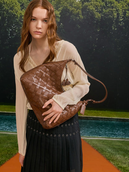 CHARLES & KEITH Featured | Ivette Woven Tassel Hobo Bag - Chocolate