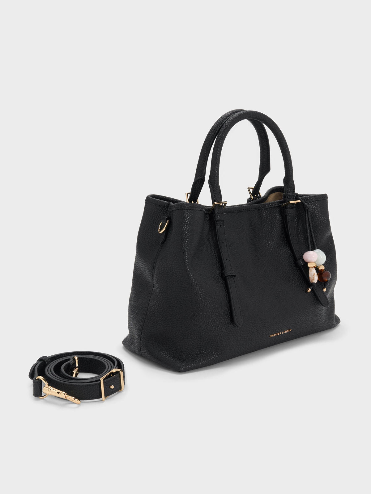 CHARLES & KEITH Quality | Baral Bead-Charm Tote Bag - Black