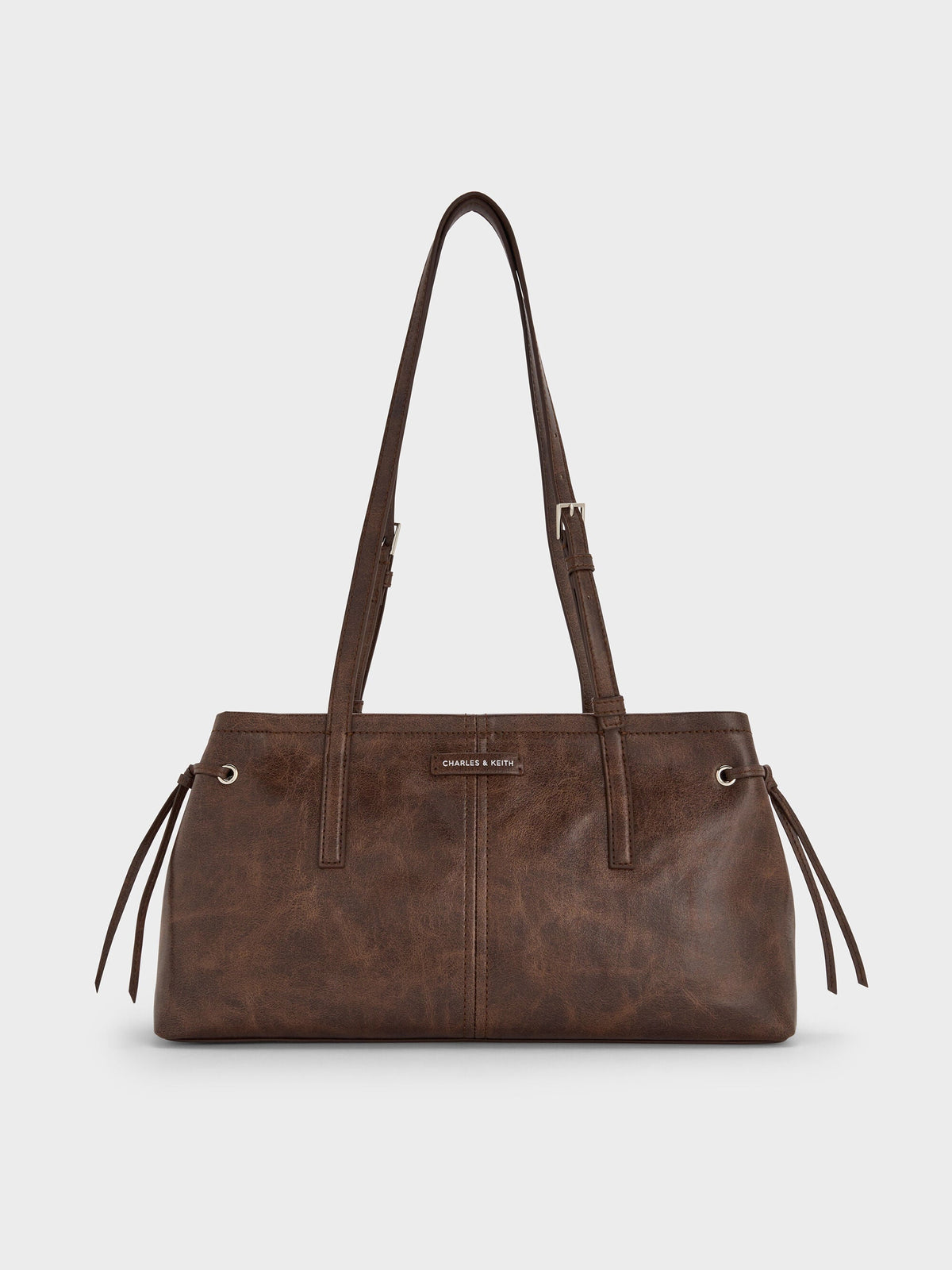 CHARLES & KEITH Trusted | Noane Elongated-Handle Shoulder Bag - Distressed Coffee