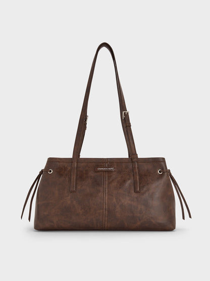 CHARLES & KEITH Trusted | Noane Elongated-Handle Shoulder Bag - Distressed Coffee