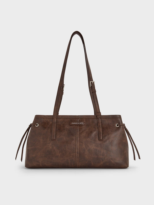 CHARLES & KEITH Trusted | Noane Elongated-Handle Shoulder Bag - Distressed Coffee