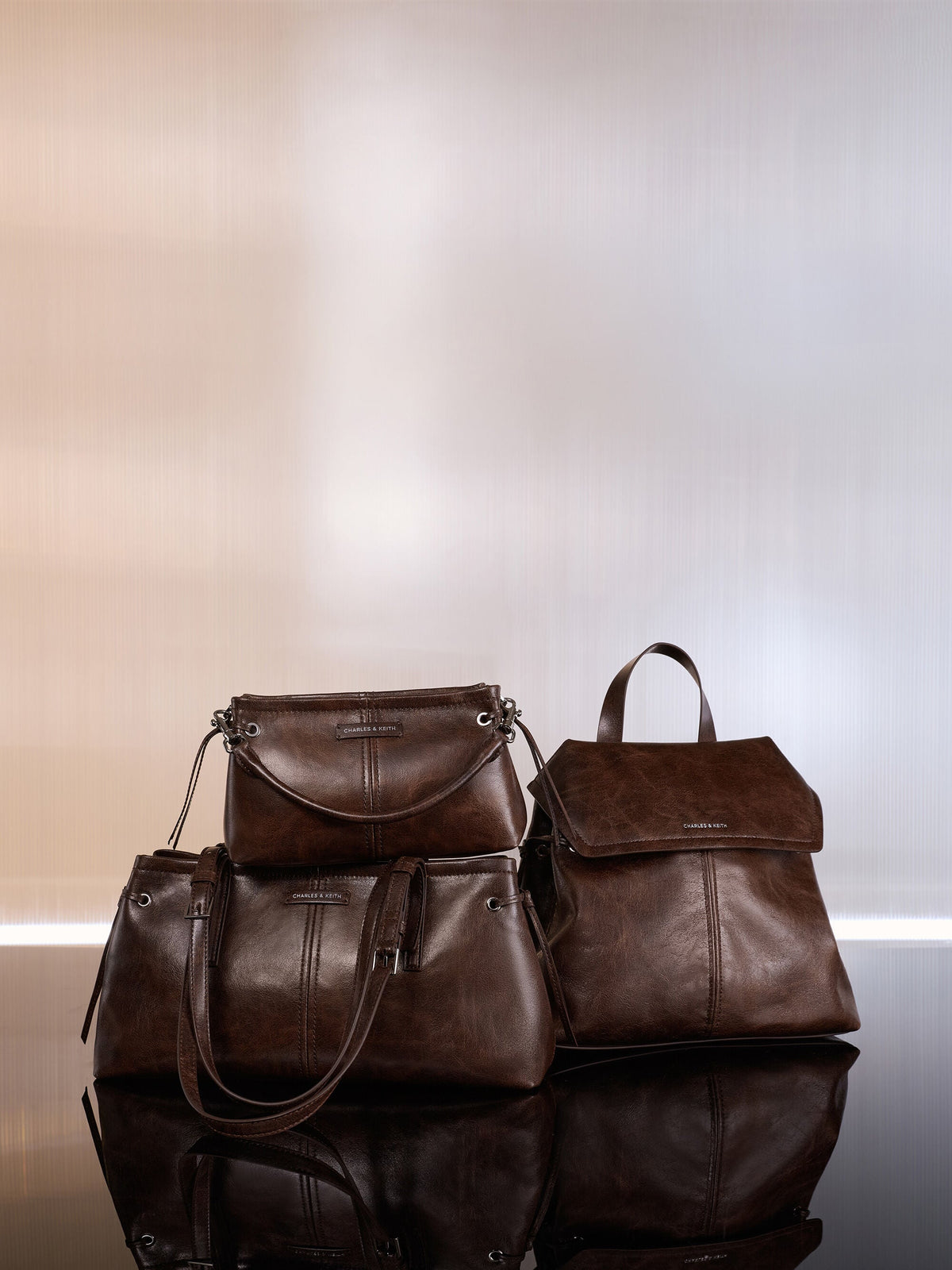 CHARLES & KEITH Trusted | Noane Elongated-Handle Shoulder Bag - Distressed Coffee
