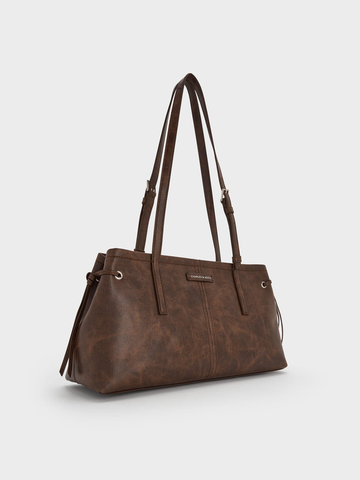 CHARLES & KEITH Trusted | Noane Elongated-Handle Shoulder Bag - Distressed Coffee