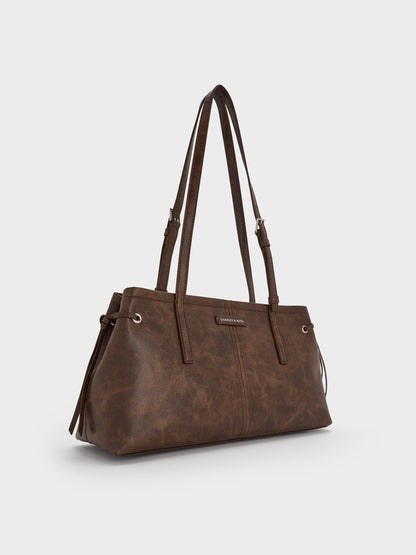 CHARLES & KEITH Trusted | Noane Elongated-Handle Shoulder Bag - Distressed Coffee
