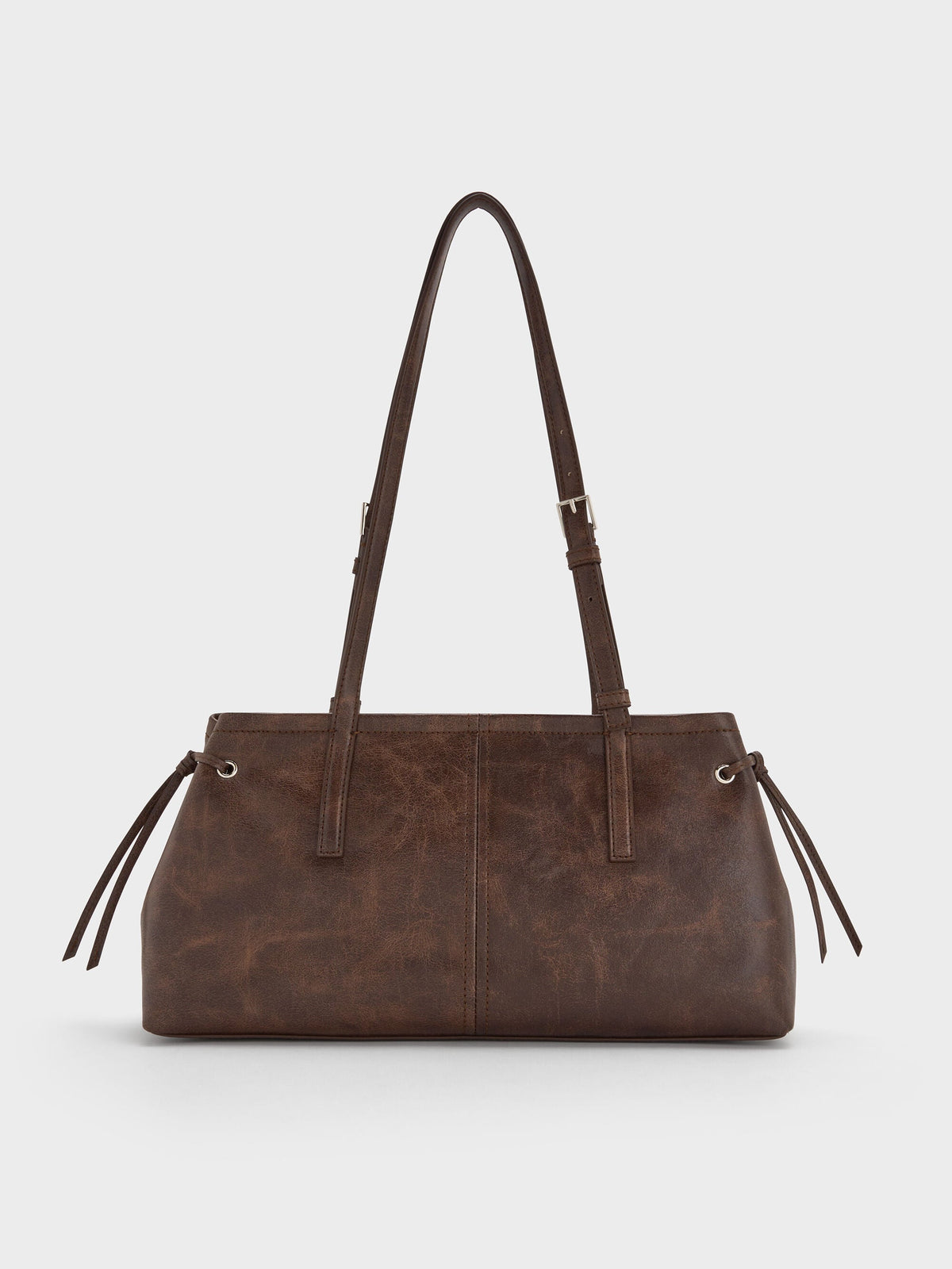 CHARLES & KEITH Trusted | Noane Elongated-Handle Shoulder Bag - Distressed Coffee