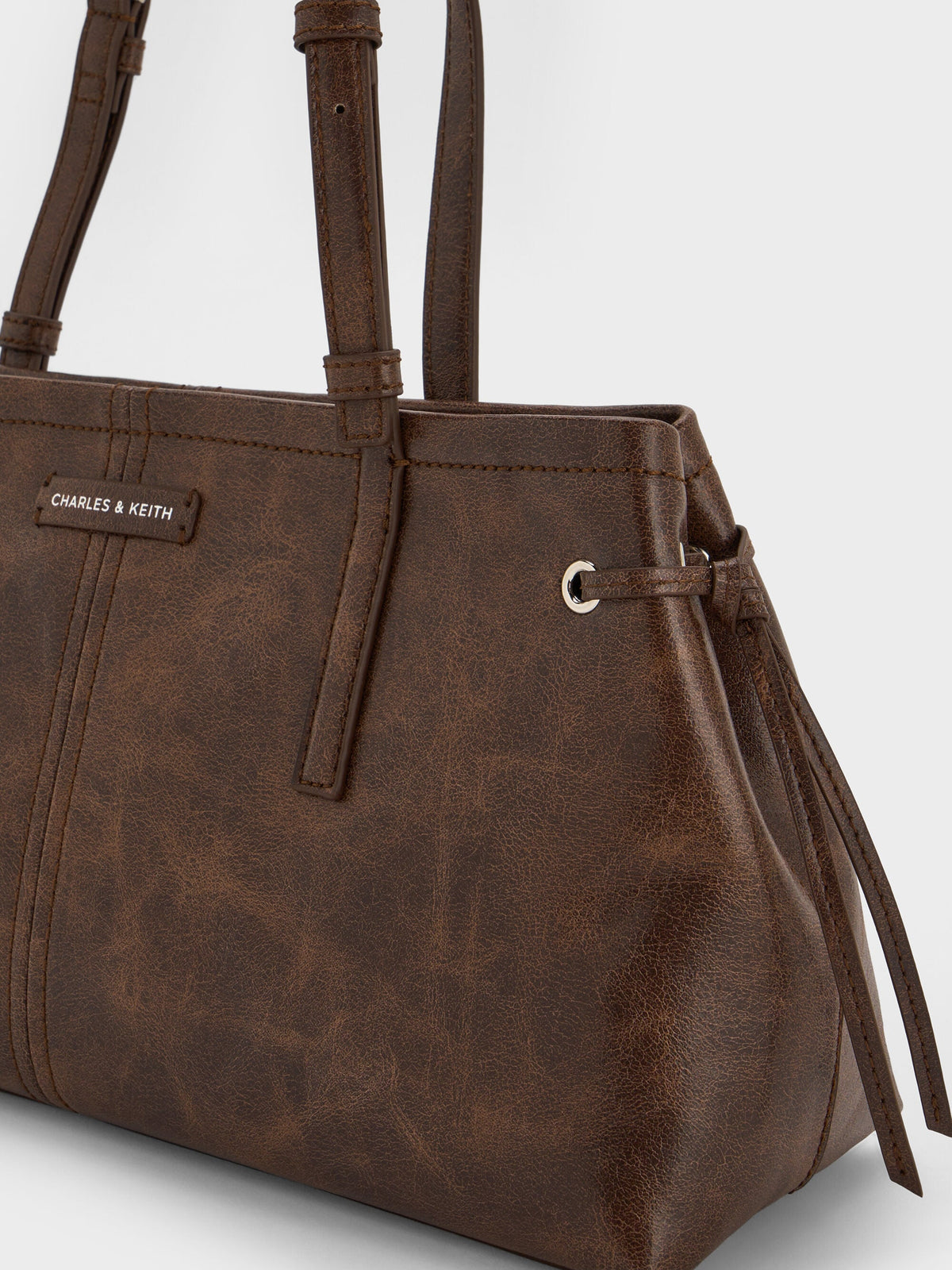 CHARLES & KEITH Trusted | Noane Elongated-Handle Shoulder Bag - Distressed Coffee