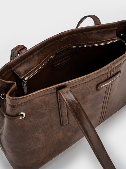 CHARLES & KEITH Trusted | Noane Elongated-Handle Shoulder Bag - Distressed Coffee