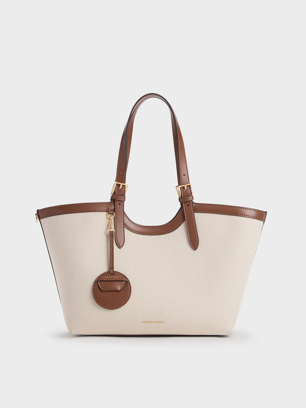CHARLES & KEITH Classic | XL Enola Canvas Tote Bag - Chocolate