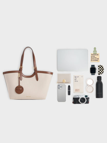 CHARLES & KEITH Classic | XL Enola Canvas Tote Bag - Chocolate