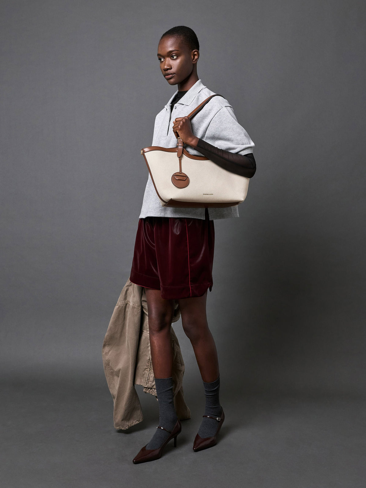 CHARLES & KEITH Classic | XL Enola Canvas Tote Bag - Chocolate