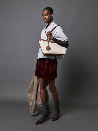 CHARLES & KEITH Classic | XL Enola Canvas Tote Bag - Chocolate