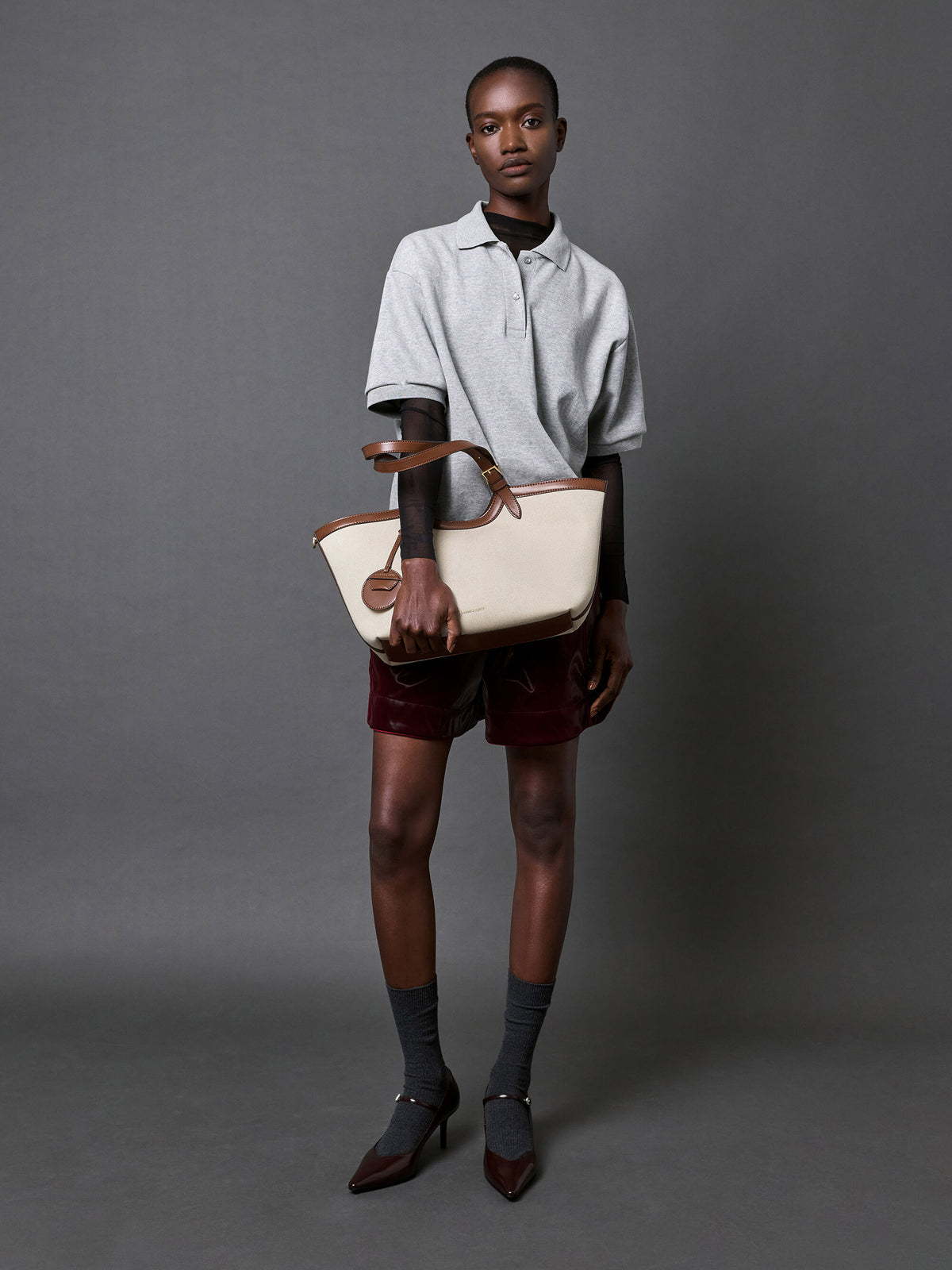 CHARLES & KEITH Classic | XL Enola Canvas Tote Bag - Chocolate