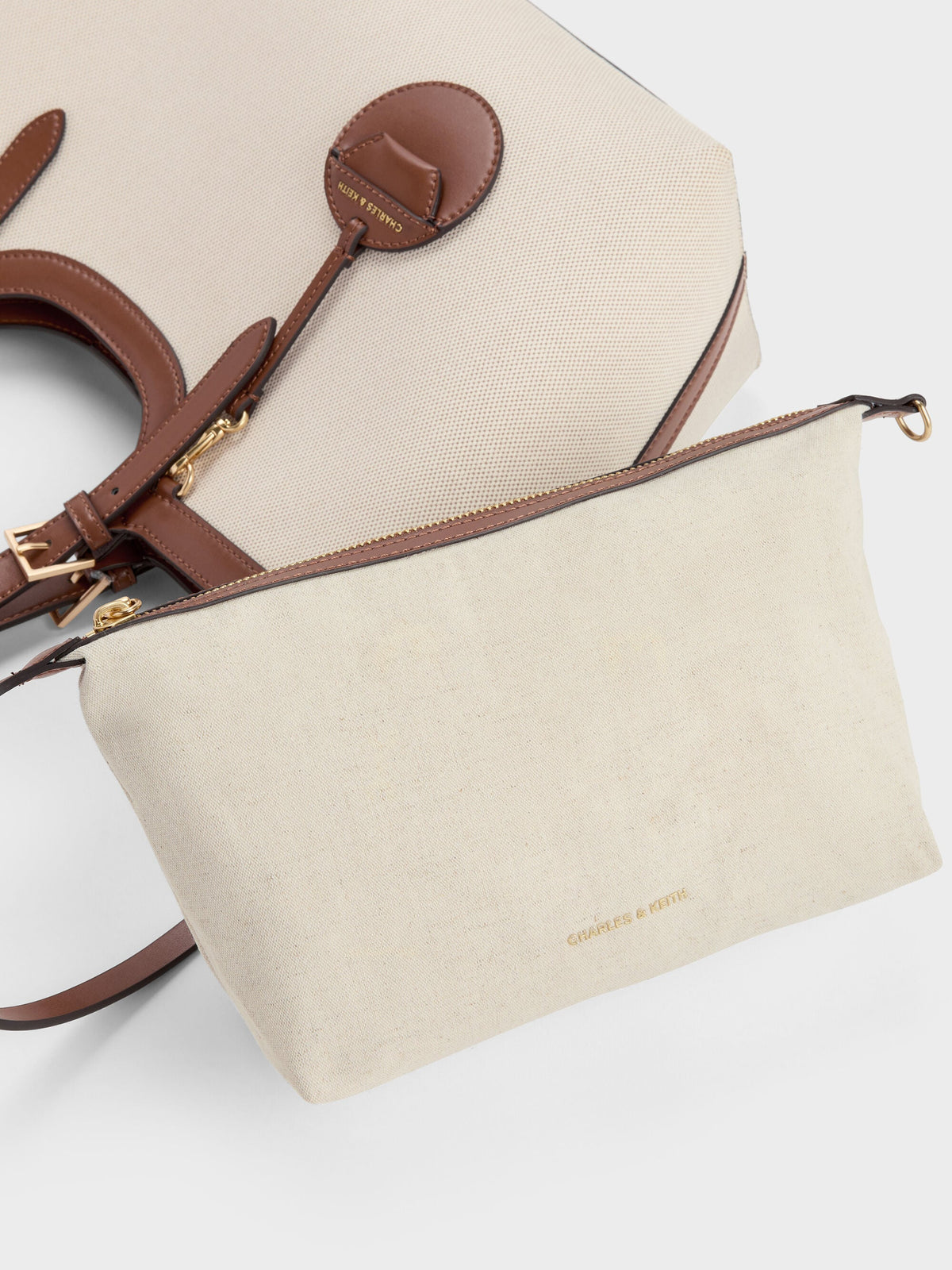 CHARLES & KEITH Classic | XL Enola Canvas Tote Bag - Chocolate