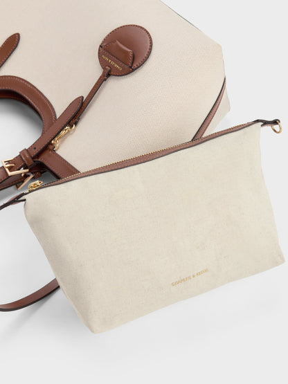 CHARLES & KEITH Classic | XL Enola Canvas Tote Bag - Chocolate