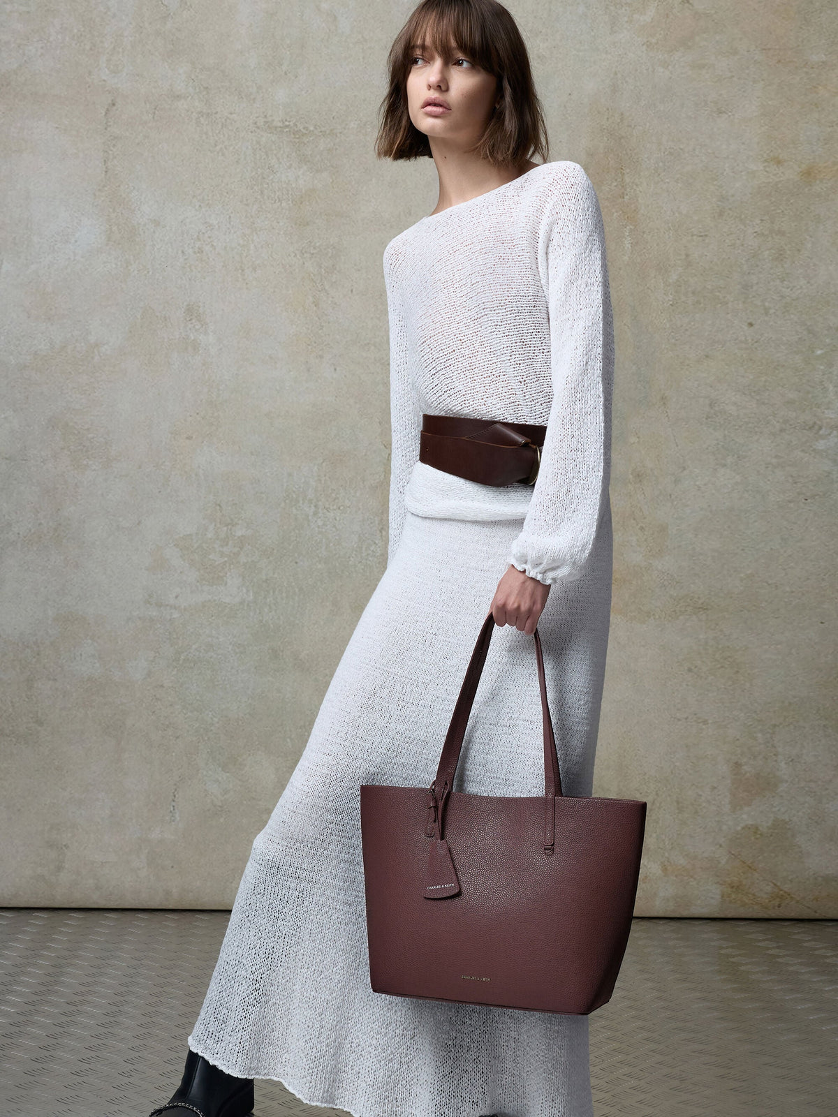 CHARLES & KEITH Best Seller | Beryl Tote Bag - Wineberry Red