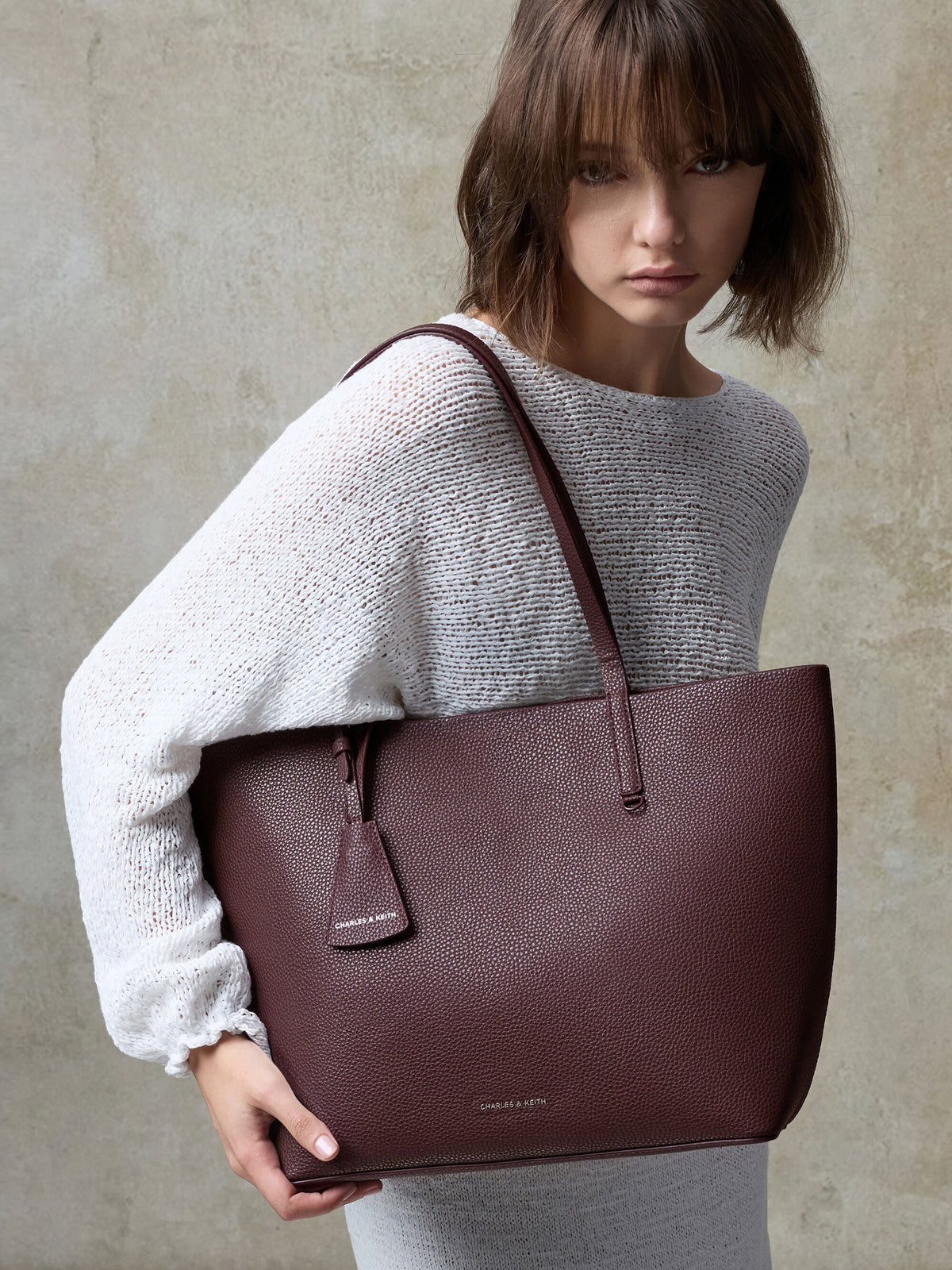 CHARLES & KEITH Best Seller | Beryl Tote Bag - Wineberry Red