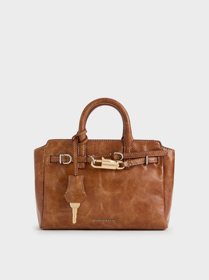 CHARLES & KEITH Hot Sale | Mini Delfina Belted Tote Bag - Distressed Tan