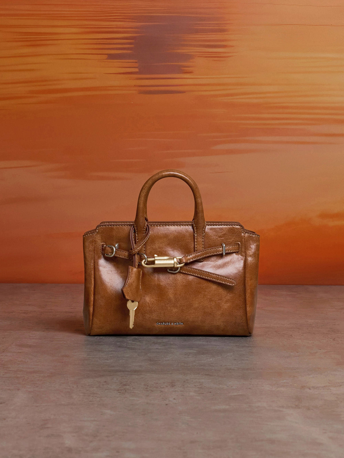 CHARLES & KEITH Hot Sale | Mini Delfina Belted Tote Bag - Distressed Tan