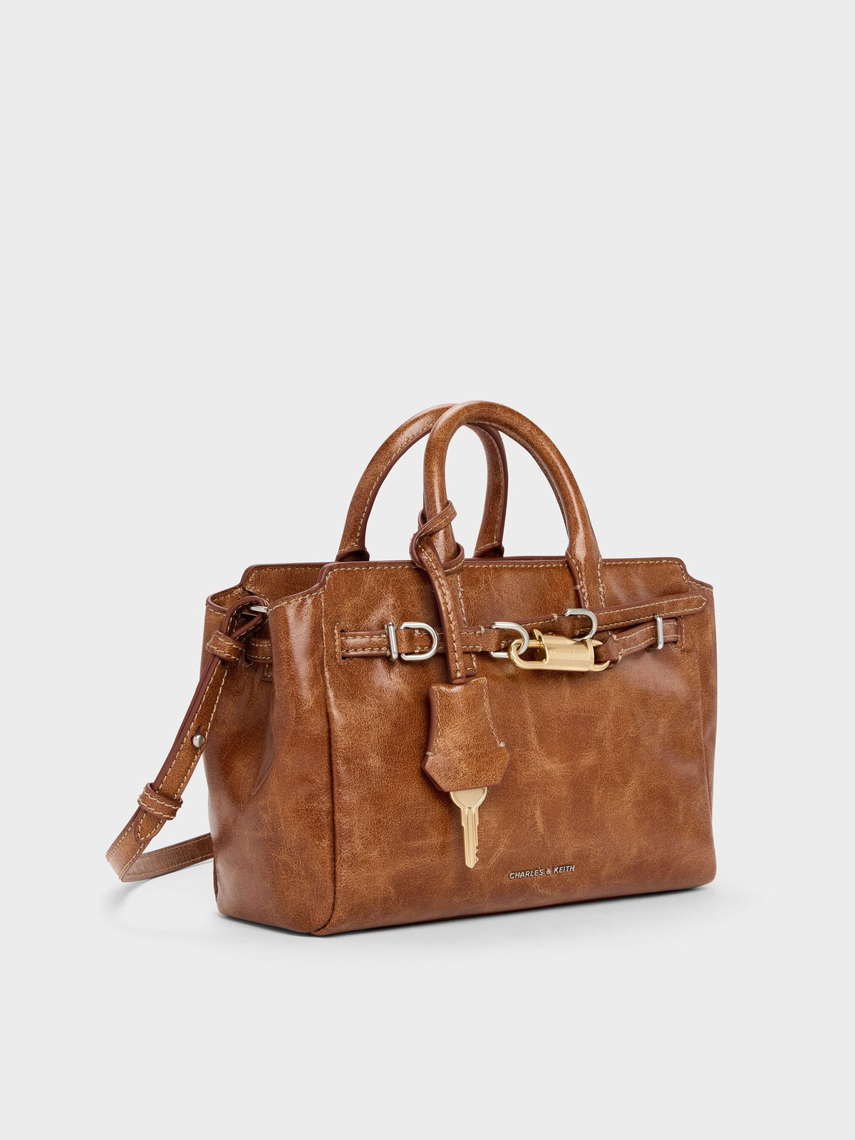 CHARLES & KEITH Hot Sale | Mini Delfina Belted Tote Bag - Distressed Tan