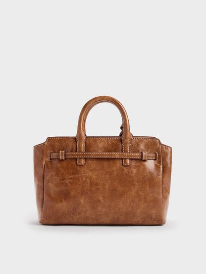 CHARLES & KEITH Hot Sale | Mini Delfina Belted Tote Bag - Distressed Tan