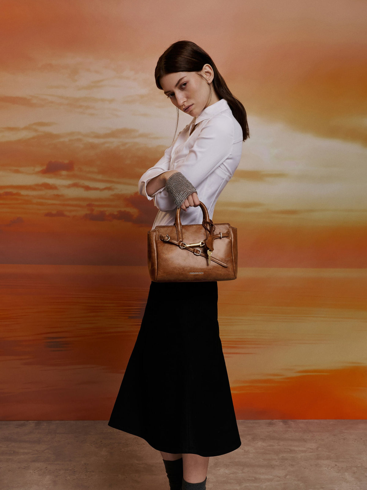 CHARLES & KEITH Hot Sale | Mini Delfina Belted Tote Bag - Distressed Tan