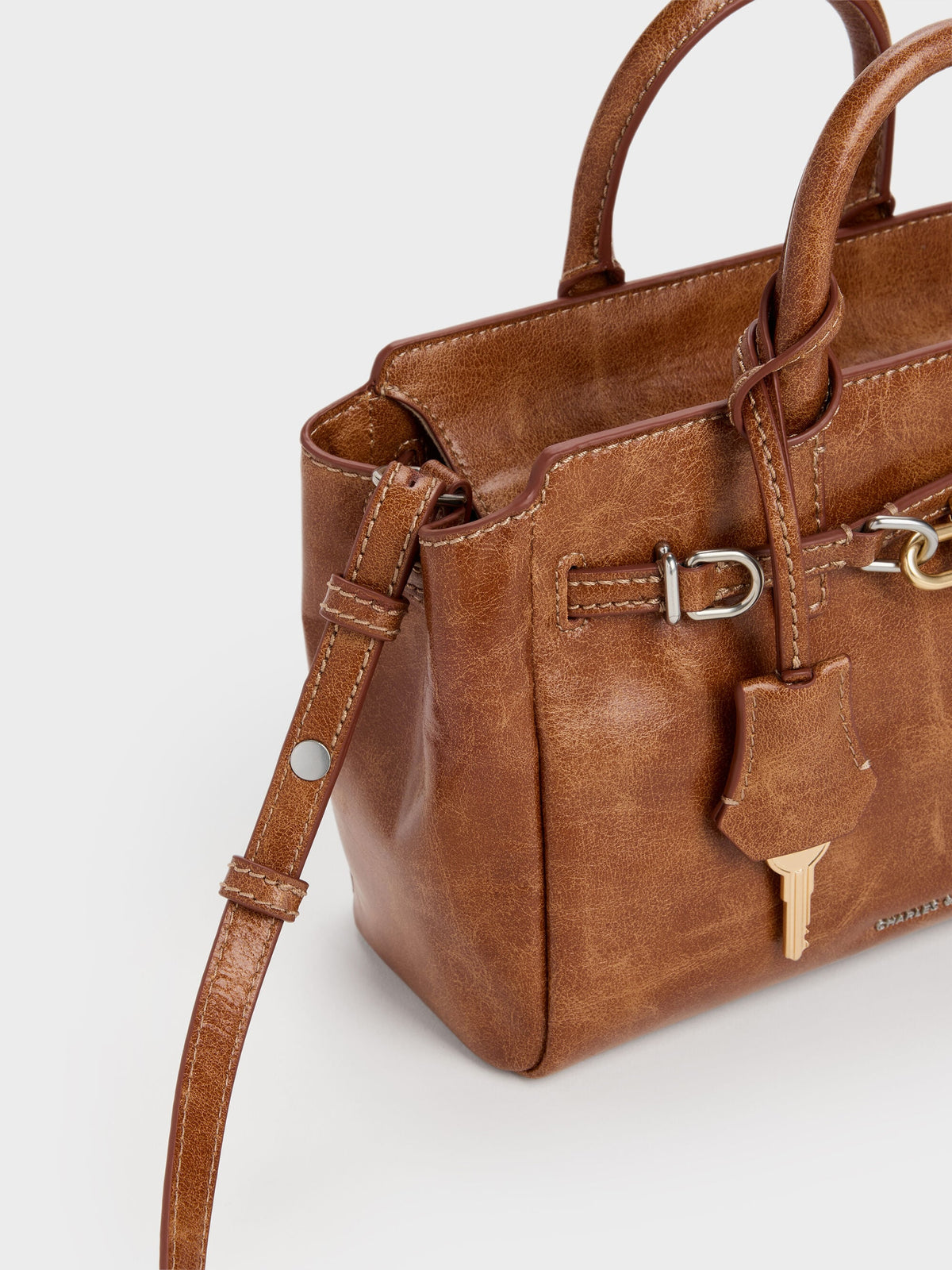 CHARLES & KEITH Hot Sale | Mini Delfina Belted Tote Bag - Distressed Tan