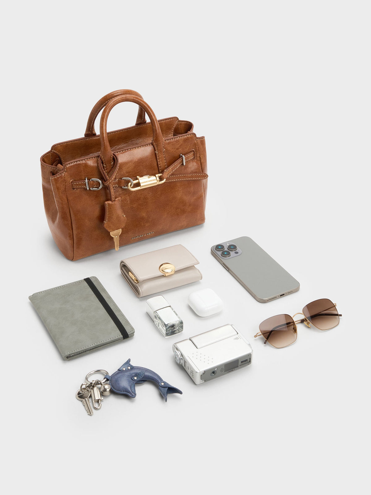 CHARLES & KEITH Hot Sale | Mini Delfina Belted Tote Bag - Distressed Tan