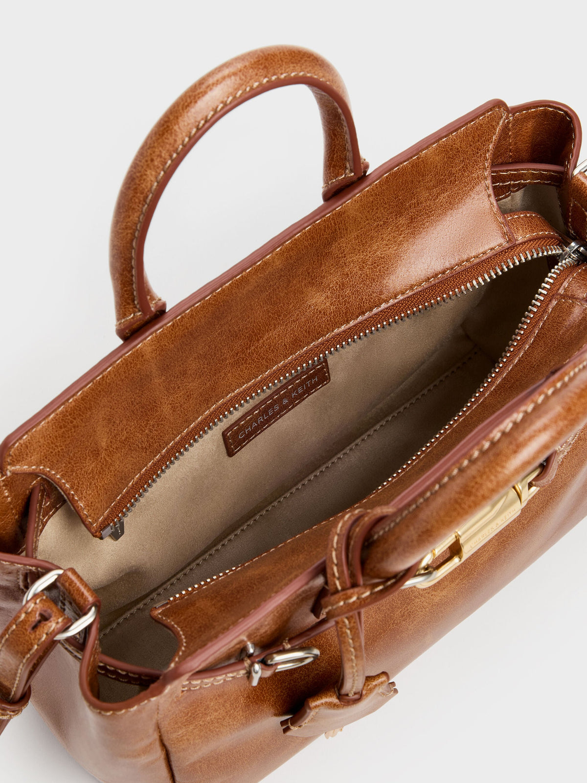 CHARLES & KEITH Hot Sale | Mini Delfina Belted Tote Bag - Distressed Tan