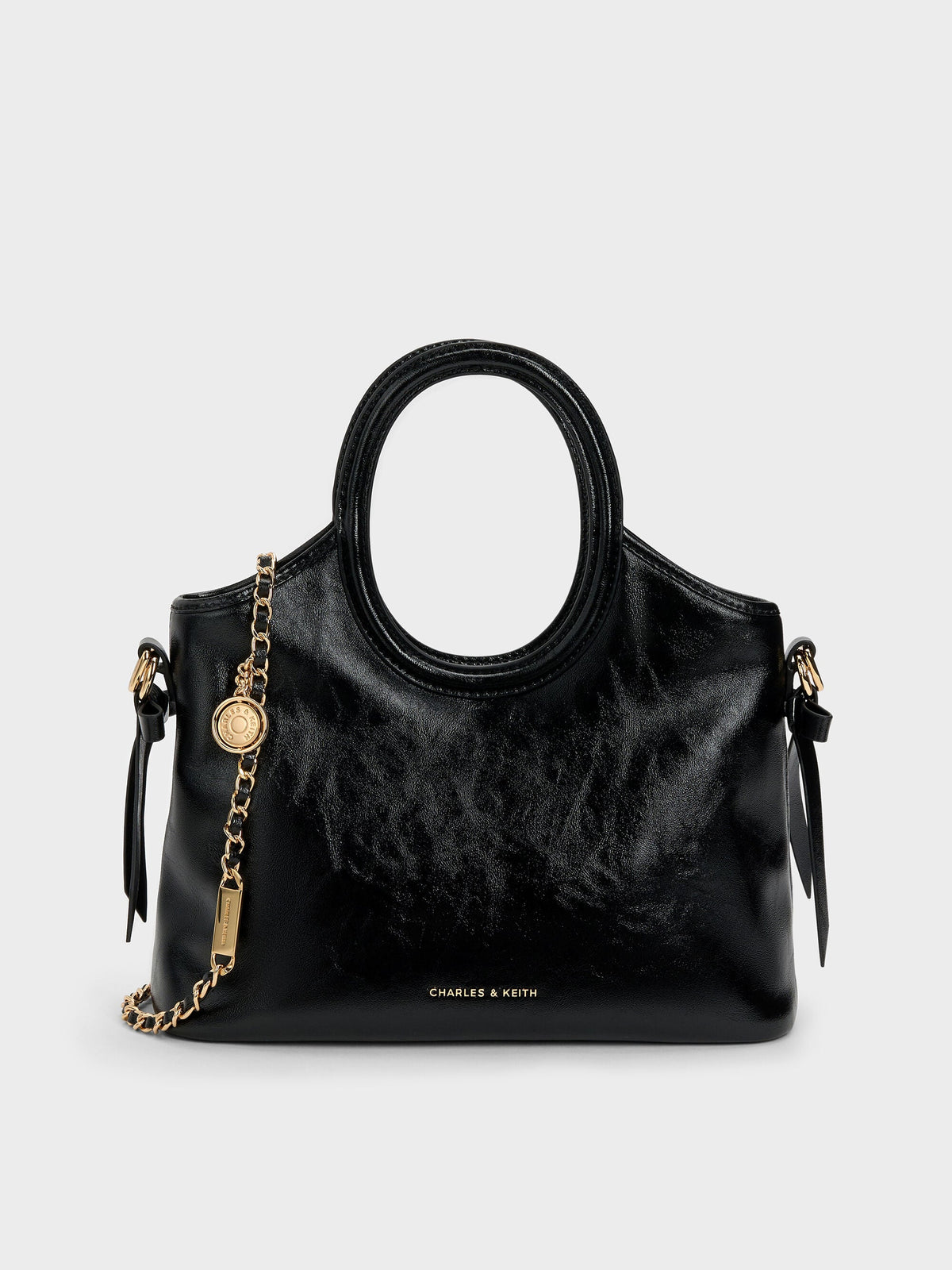 CHARLES & KEITH New | Mini Dalia Bow Oval-Handle Tote Bag - Black