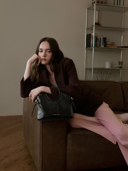CHARLES & KEITH New | Mini Dalia Bow Oval-Handle Tote Bag - Black