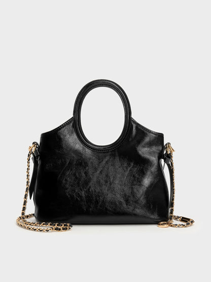 CHARLES & KEITH New | Mini Dalia Bow Oval-Handle Tote Bag - Black