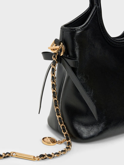 CHARLES & KEITH New | Mini Dalia Bow Oval-Handle Tote Bag - Black