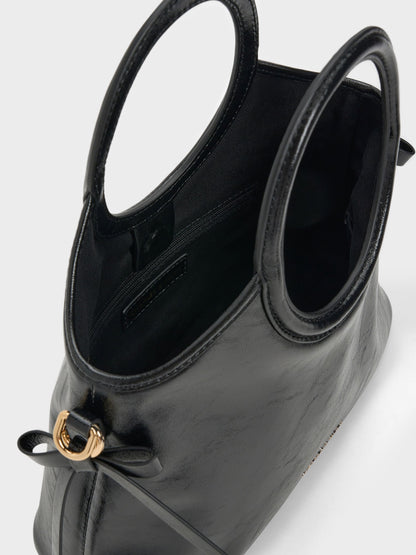 CHARLES & KEITH New | Mini Dalia Bow Oval-Handle Tote Bag - Black