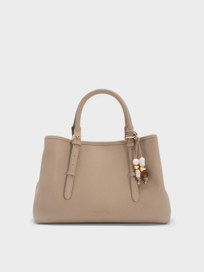 CHARLES & KEITH Trending | Baral Bead-Charm Tote Bag - Taupe