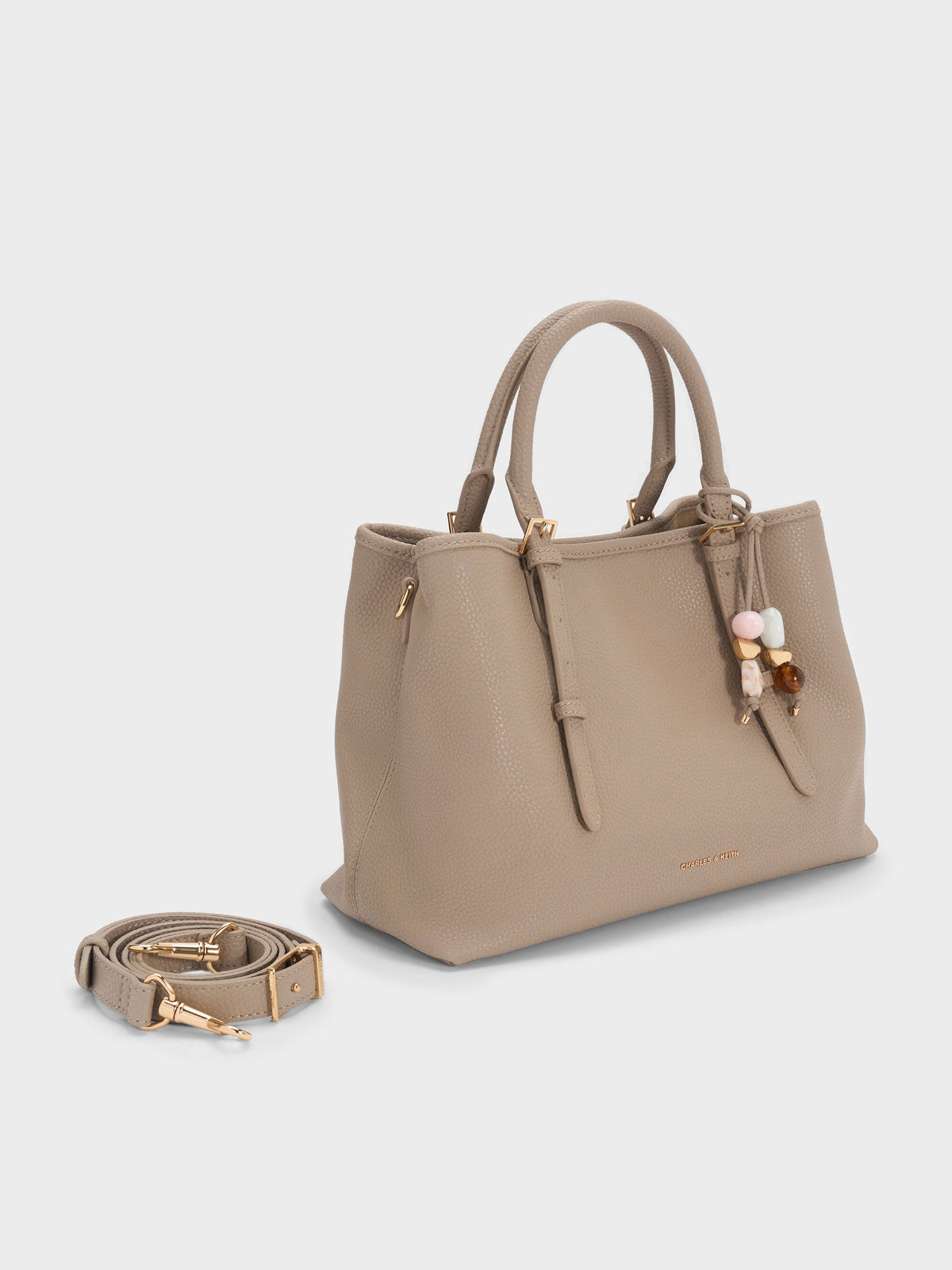CHARLES & KEITH Trending | Baral Bead-Charm Tote Bag - Taupe
