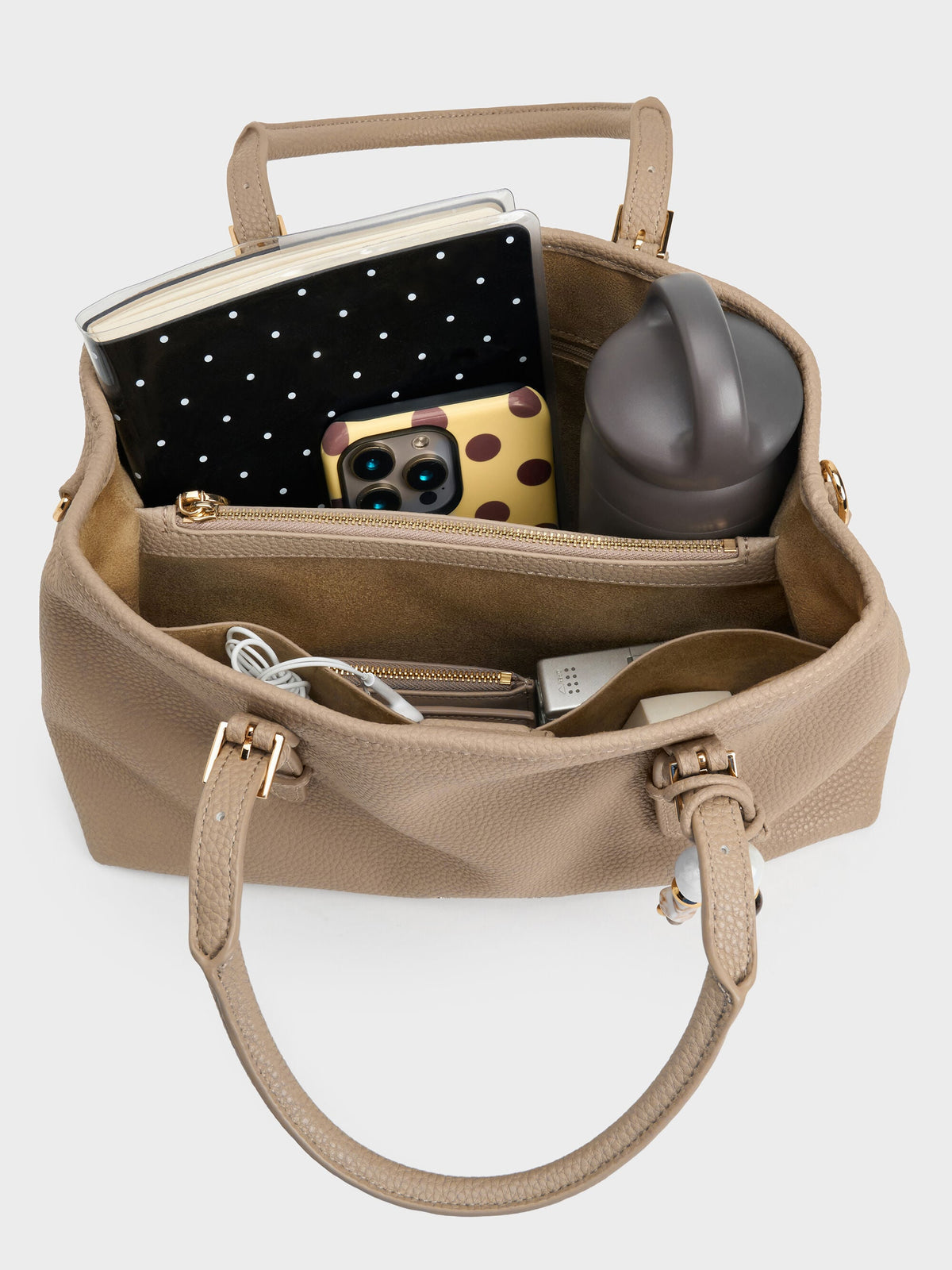 CHARLES & KEITH Trending | Baral Bead-Charm Tote Bag - Taupe