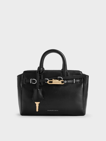 CHARLES & KEITH Trusted | Mini Delfina Belted Tote Bag - Noir