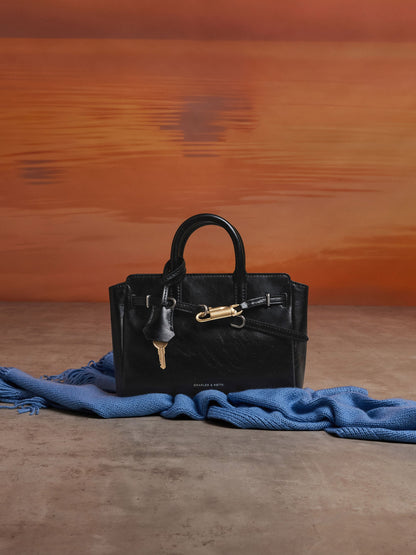 CHARLES & KEITH Trusted | Mini Delfina Belted Tote Bag - Noir