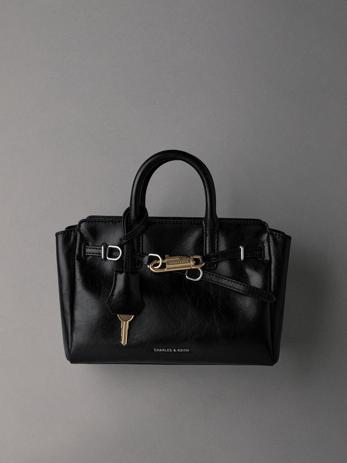 CHARLES & KEITH Trusted | Mini Delfina Belted Tote Bag - Noir