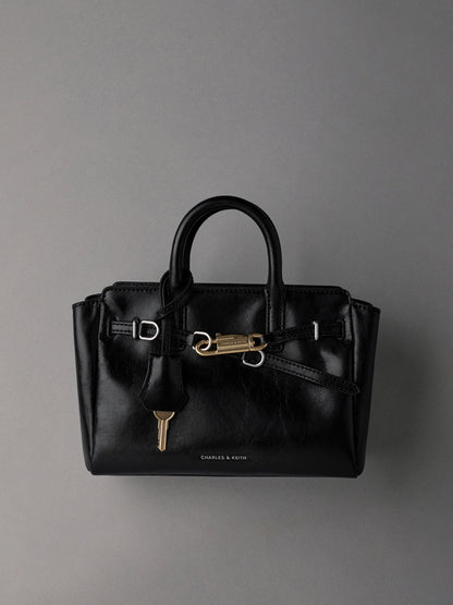 CHARLES & KEITH Trusted | Mini Delfina Belted Tote Bag - Noir