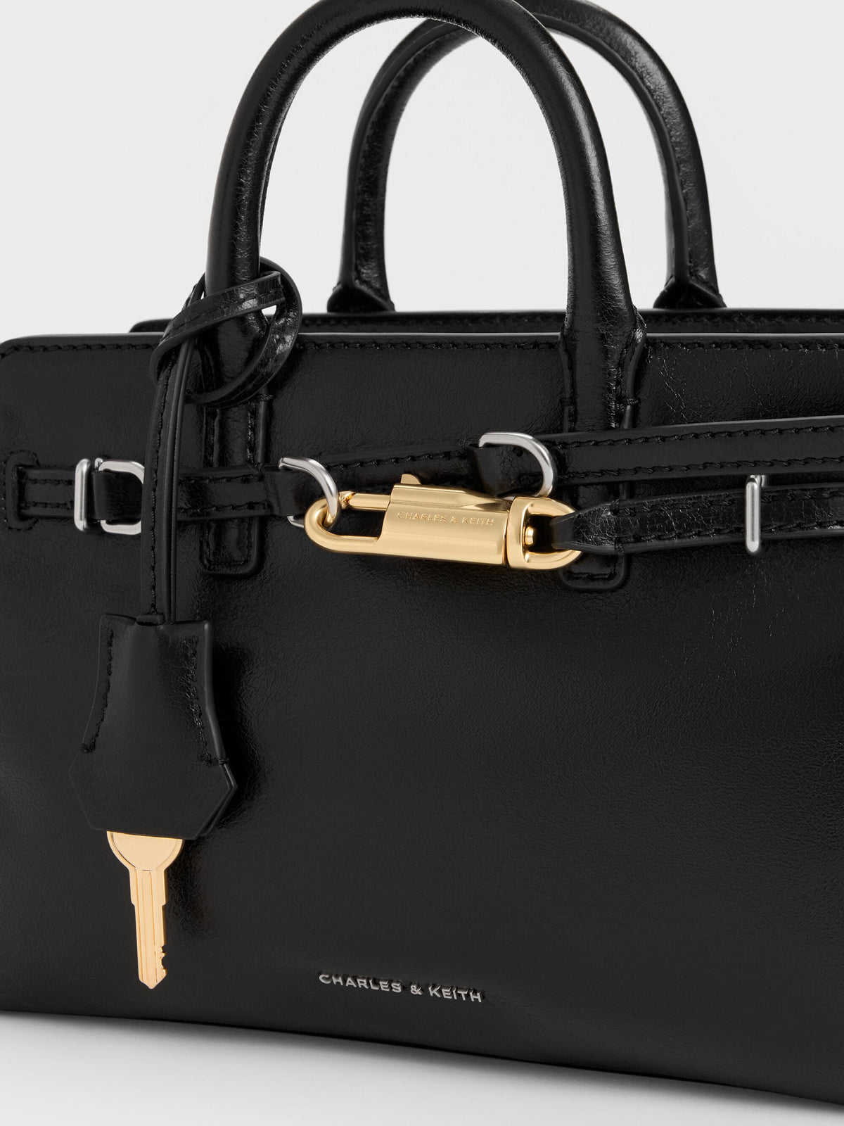 CHARLES & KEITH Trusted | Mini Delfina Belted Tote Bag - Noir