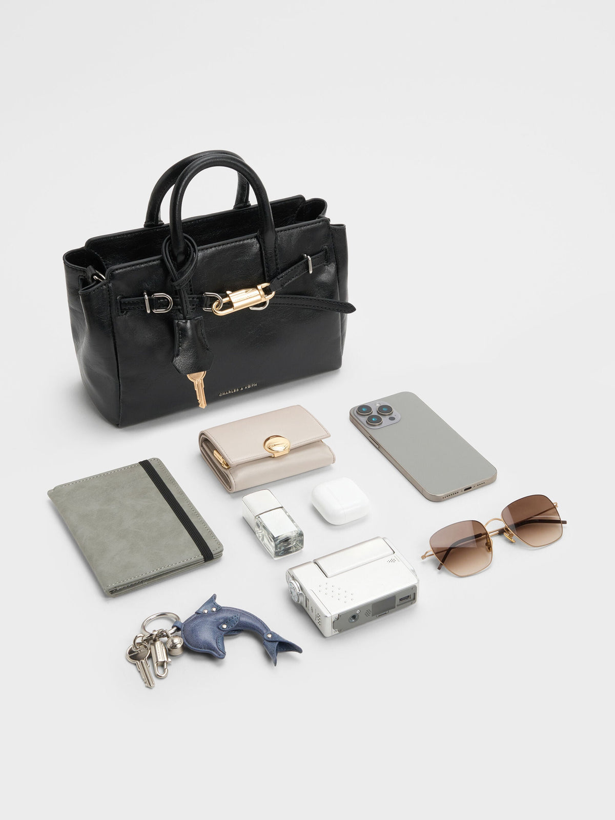 CHARLES & KEITH Trusted | Mini Delfina Belted Tote Bag - Noir