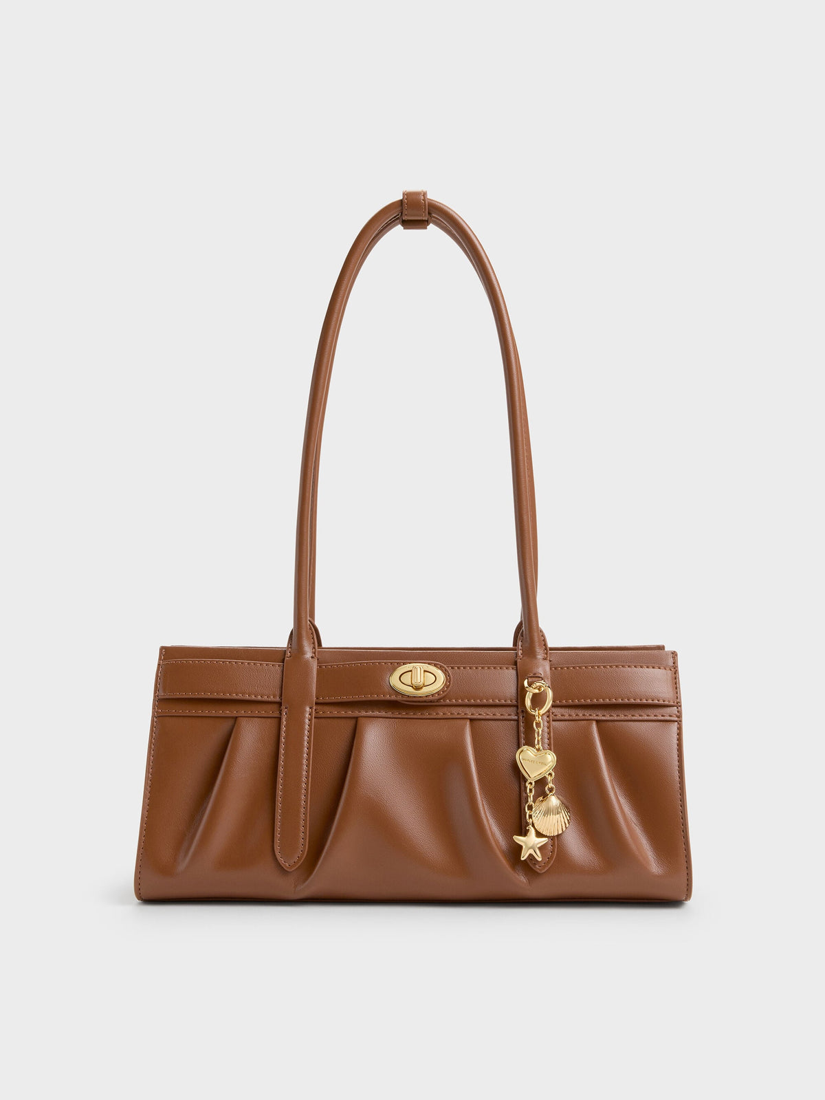 CHARLES & KEITH Premium | Isolde Belted Ruched Shoulder Bag - Chocolate
