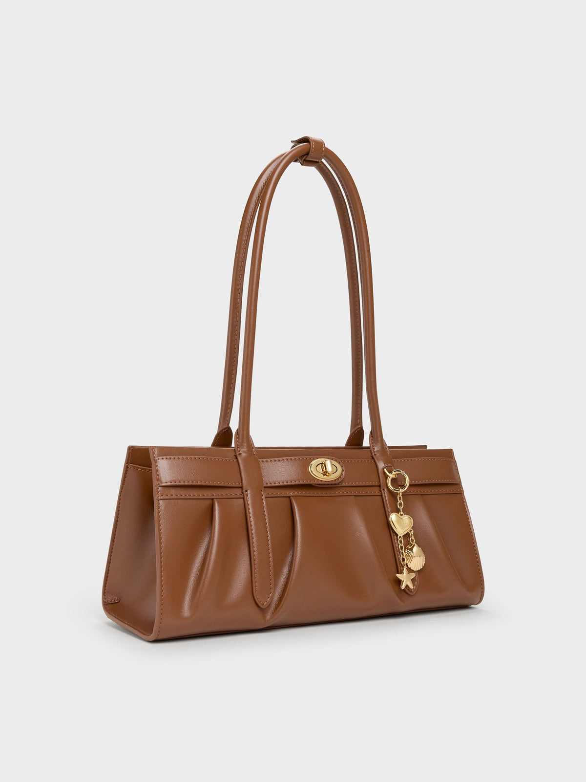 CHARLES & KEITH Premium | Isolde Belted Ruched Shoulder Bag - Chocolate