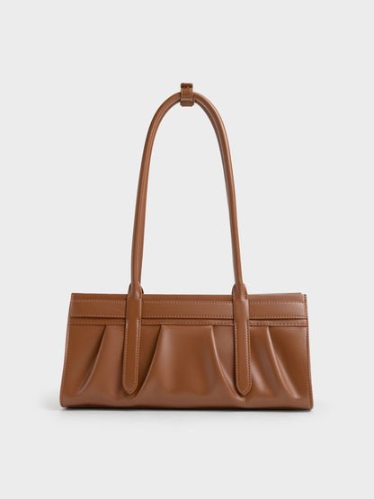 CHARLES & KEITH Premium | Isolde Belted Ruched Shoulder Bag - Chocolate