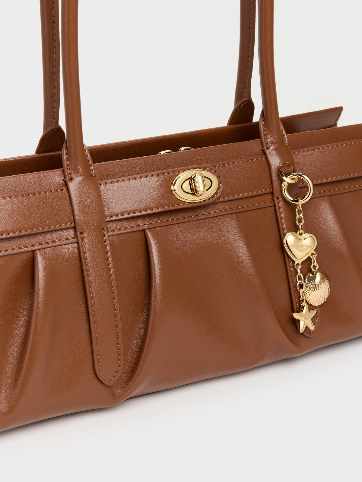 CHARLES & KEITH Premium | Isolde Belted Ruched Shoulder Bag - Chocolate