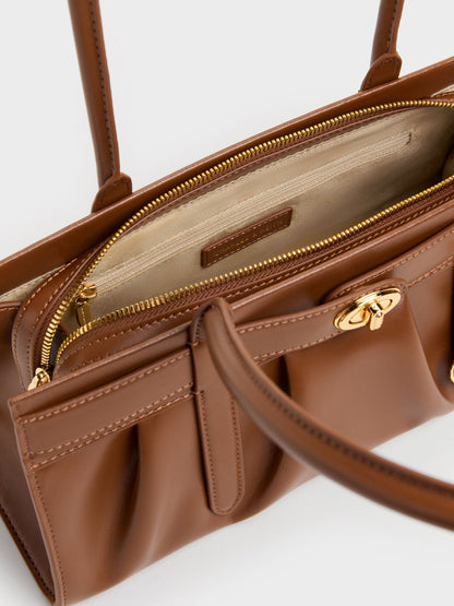 CHARLES & KEITH Premium | Isolde Belted Ruched Shoulder Bag - Chocolate