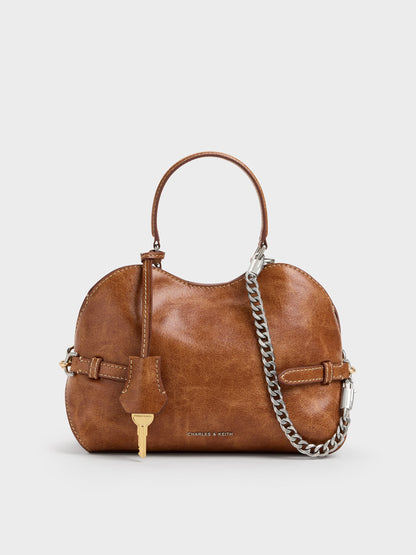 CHARLES & KEITH Trusted | Delfina Chain Side-Belt Tote Bag - Distressed Tan