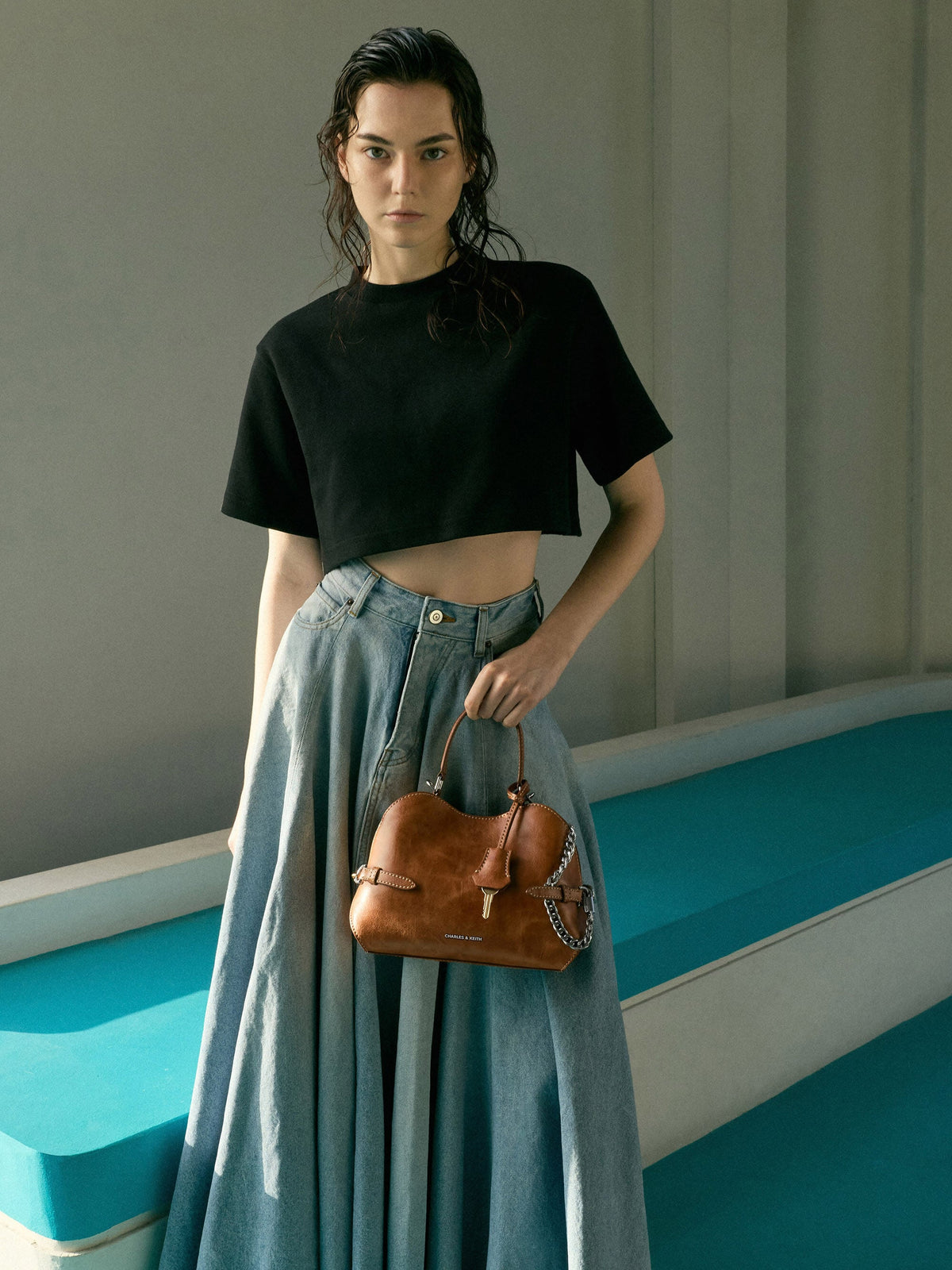 CHARLES & KEITH Trusted | Delfina Chain Side-Belt Tote Bag - Distressed Tan